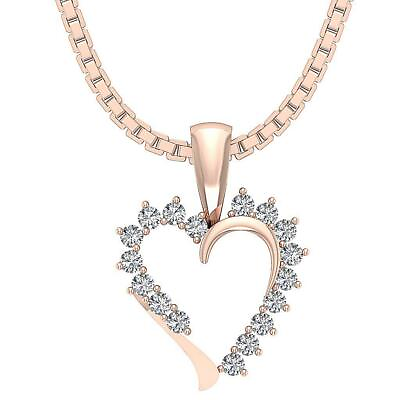 #ad Heart Pendant Necklace VS1 E 0.30 Ct Round Diamond Rose Gold Prong Set Appraisal $369.59