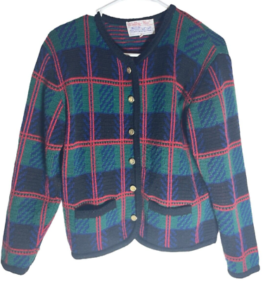 #ad Tally Ho Womens long sleeve multicolor plaid button up sweater size Small S $28.98