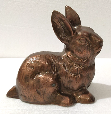 #ad Vintage Rabbit Metal Easter Bunny Figurine Statue copper antique finish $49.99