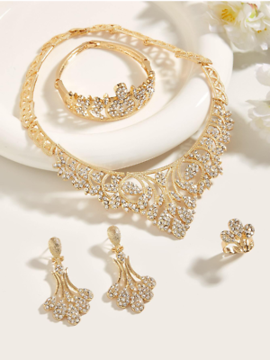 #ad HH Fashion 5pcs Elegant Wedding Jewelry Sets Gold Necklace Bangle Earrings Ring $29.99