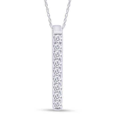 #ad Natural Diamond Accent Small Stackable Long Stick Pendant 925 Sterling Silver $241.62