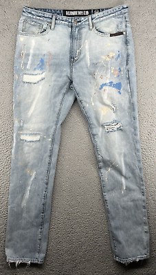 #ad Billionaire Boys Club Jeans Men 34x33 Paint Splatter Denim Patchwork Light Wash $138.50