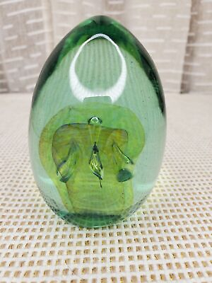 #ad Egg Shaped Paperweight Art Glass Blue amp; Green 3 1 2quot; Tall $18.99