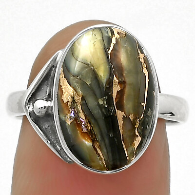 #ad Natural Copper Abalone Shell 925 Sterling Silver Ring s.7.5 Jewelry R 1194 $9.99