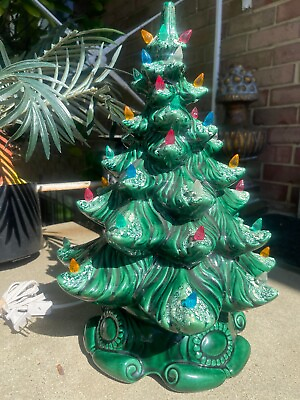 #ad Vintage ATLANTIC MOLD 17quot; Ceramic Christmas Tree With Musical Scroll Base *READ* $140.00