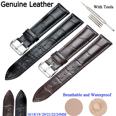 #ad Unisex Genuine Leather Watch Strap Wristwatch Belt Bands 16 18 19 20 21 22mm US $8.73