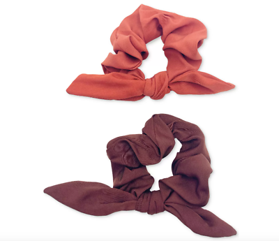 #ad INC INTERNATIONAL CONCEPTS CORAL BROWN BOWTIE KNOTTED HAIR SCRUNCHIE 2 PCS NEW $13.00