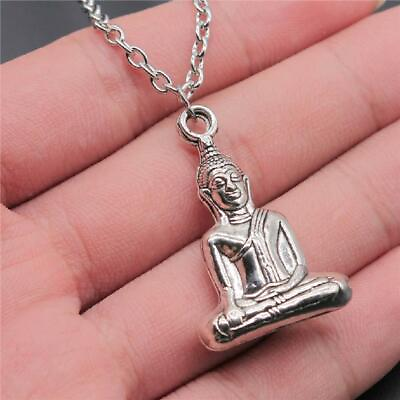 BUDDHA NECKLACE 1quot; Pendant 29quot; Chain Silver Tone Alloy Metal Lucky Buddhist Icon $6.95