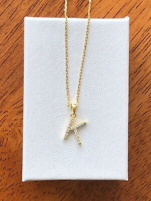 #ad #ad Gold Cz Letter K Initial Necklace 925 Sterling Silver Pendant Womens 9mm 0.35quot; $21.00