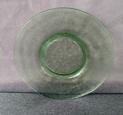 #ad Vintage Green Glass 7quot; Plate Busy Swag Pattern $25.95
