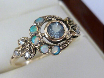 #ad Vintage Women Antique Silver Opal Moon Ring Wedding Party Jewelry Gift Sz 5 10 C $3.59