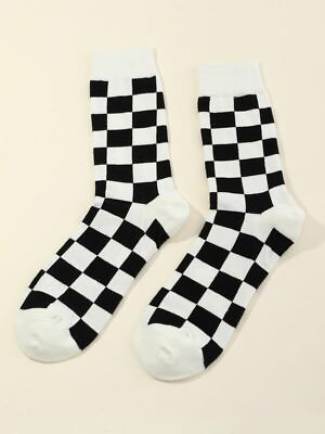 #ad Novelty Fun Checkered Crew Socks Comfy Lounge Unisex Socks $13.50