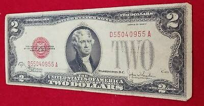 #ad 1928 F $2 United States Currency Legal Tender Note VG F Double Repeat Serial # $36.94