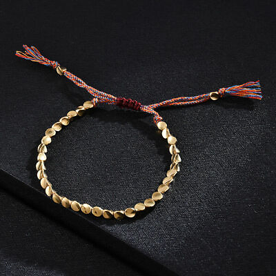#ad Handmade Tibetan Buddhist Braided Cotton Copper Beads Lucky Rope Bracelet $6.39