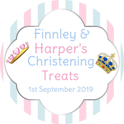 #ad CHRISTENING SHOWER BIRTHDAY PERSONALISED GLOSS CROWNS UNISEX JOINT PARTY LABELS GBP 4.55