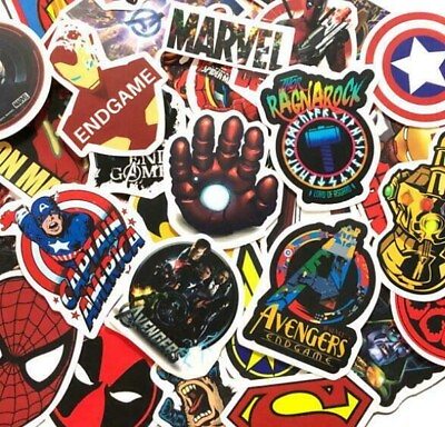 #ad 50 Vinyl Superhero Stickers Marvel DC Avengers Hulk Ironman Gift Laptop Case GBP 4.95