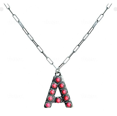 #ad Western Boho Fuchsia Turquoise Letter A Pendant Initial Necklace $4.99
