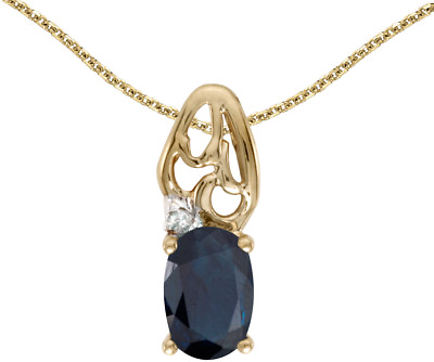 #ad 14k Yellow Gold Oval Sapphire and Diamond Pendant no chain CM P2582X 09 $178.95
