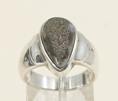 #ad Sz 7.5 Vtg Sterling Silver Ring w Teardrop druzy quartz Stone MR 1 $24.19