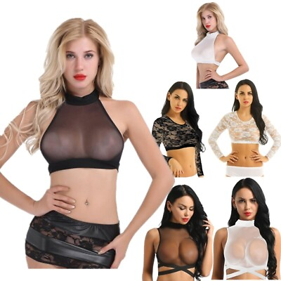 #ad Women#x27;s Sheer Mesh Crop Top See Through T Shirt Fishnet Bra Tops Summer Clubwear $9.47
