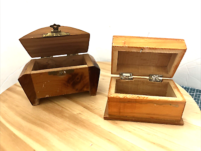 #ad VINTAGE Cedar Wooden Keepsake Box 5quot; VIRGINIA TRINKET Jewelry Box Set Of 2 $18.99