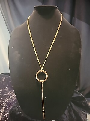 #ad Vintage Gold Tone Chain Necklace Sphere Y Drop Jewelry Costume Fashion $12.37