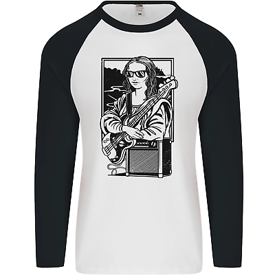 #ad Electric Guitar Mona Lisa Rock Music Player Mens L S Baseball T Shirt GBP 9.99