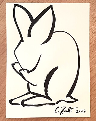 #ad #ad CHRIS ZANETTI Original Ink Drawing RABBIT Wildlife Minimalist Art 8x6 Signed COA $7.99