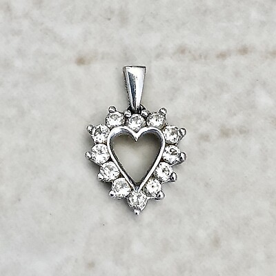 #ad 14K White Gold Diamond Heart Pendant Necklace Heart Diamond Pendant $292.50