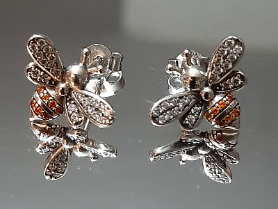 #ad Sparkling Sapphire Honeybee Sterling Silver Earrings 925 Jewelry $44.95