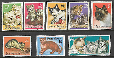 #ad Romania Domestic CATS Set of 8 Colorful Topicals #1729 1736 Complete 1965 Set $2.97