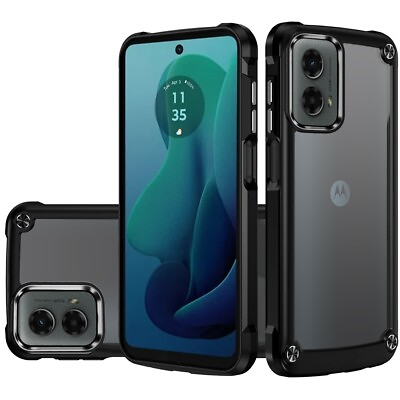 #ad For Moto G 5G 2024 Case Hybrid Cover Metal Buttons Clear Back Tempered Glass $10.99