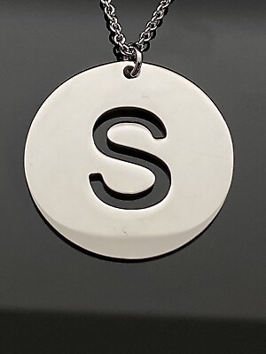 #ad Solid Sterling Silver 925 Rhodium Plated Round Letter S Initial Pendant Necklace $109.00