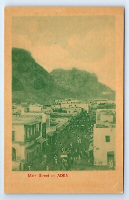 #ad Aden Yemen Main Street Traffic Pedestrians Aerial View Antique Postcard c.1920 $7.99