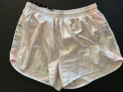 #ad Victorias Secret Sequin Athletic Shorts Women#x27;s Medium Silver Running LOVE PINK $13.08