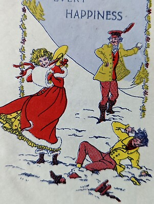 Vintage 1930#x27;s Parchment Christmas Snow Ball Art Deco Greeting Card EB3232 GBP 3.95