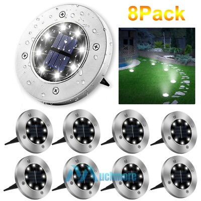 #ad 8 Pack Solar In Ground Lights Outdoor Buried Lamps Disk LED Lawn Pathway Garden $45.99