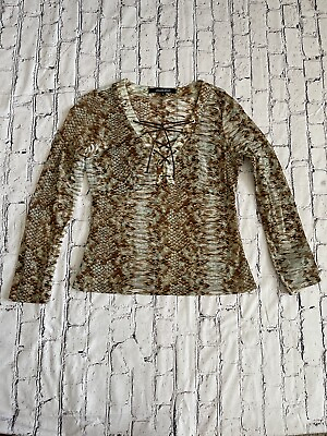 #ad MESMERIZE Multi Color Animal Print Top Blouse Size L 3 4 Sleeve Never Worn A4 $9.99