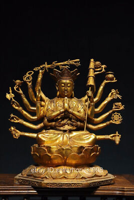 #ad Gilt Bronze Statue of Tibet 18 hands Maha Cundi GuanYin Bodhisattva 33cm $411.60
