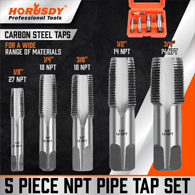 #ad 5 Pcs NPT Pipe Tap Set 1 8quot; 1 4quot; 3 8quot; 1 2quot; and 3 4quot; With Case Carbon Steel Inch $19.99