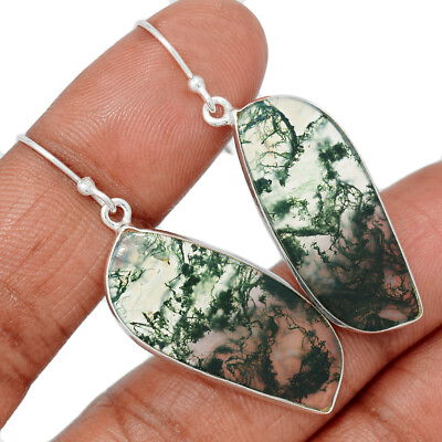 #ad Natural Moss Agate India 925 Sterling Silver Earrings Jewelry CE21088 $16.99