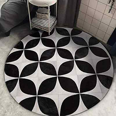 #ad Round Black amp; white Cowhide Carpets Patchwork Leather Area Cowskin Handmade Rug $419.00