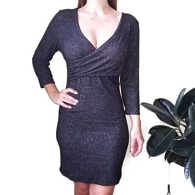 #ad DEREK HEART Women 3 4 Sleeve Grey Short Dress Large $18.99