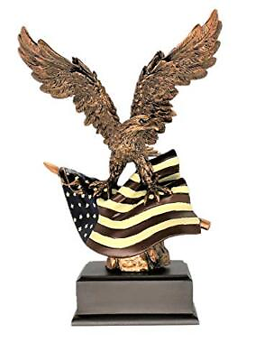 #ad Bronze Electroplated Bald Eagle Clutching on American Flag Statue with Base Free $56.70