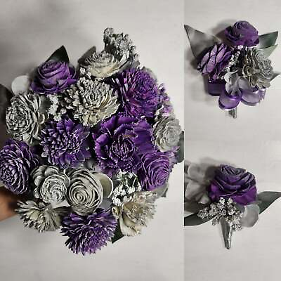 #ad Purple Silver Vintage Sola Wood Flower Bridal Wedding Bouquet Accessories $299.99