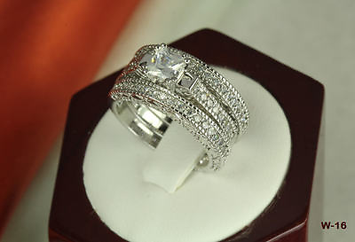 #ad 925 STERLING SILVER PRINCESS CUT CZ BRIDAL ENGAGEMENT RING WEDDING 3 PC RING SET $16.94