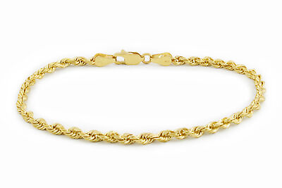 #ad 14k Yellow Gold Womens 2.5mm Diamond Cut Rope Chain Bracelet w Lobster Clasp 7quot; $114.27