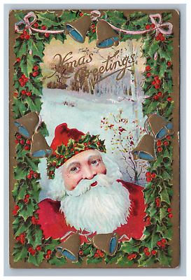 #ad Early Santa Claus Xmas Greetings Christmas Postcard Embossed Made in Germany $16.99