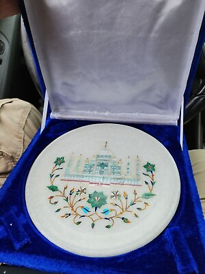 #ad Marble Plate Taj Mahal Inlay Multi Floral Art Kitchen Decor Plate With Box 8 quot; $239.41