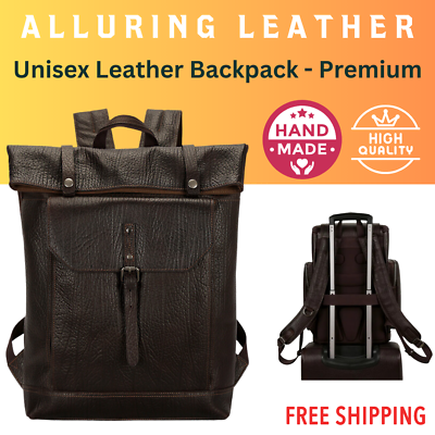 #ad Men Women Leather Backpack Christmas Gift Laptop Bag Travel Hiking Rucksack AU $154.69